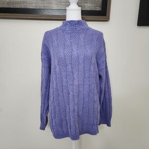 Vintage Cherokee Purple Chunky Cable Knit Women's Sweater Sm Cotton Casual Cozy